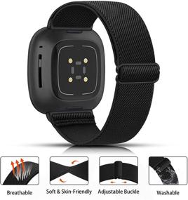 img 3 attached to Универсальный набор из 3 эластичных ремешков для Fitbit Versa 3 и 🔗 Sense - Регулируемые спортивные браслеты из нейлона для мужчин и женщин (Черный+Леопард+Черно-серая клетка)