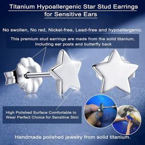 img 2 attached to VGACETI Titanium Earrings: Hypoallergenic Studs for Sensitive Ears - Star/Moon/Lightning Bolt/Open Heart Design