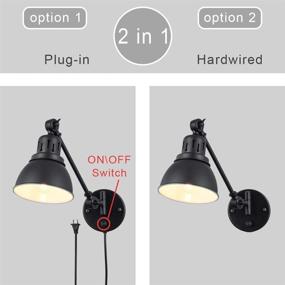 img 3 attached to Industrial Black Swing Arm Wall Sconces Set of 2 - 🏭 Plug in Cord with On/Off Switch, Perfect Bedroom Bedside Reading Lighting Fixture