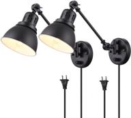 industrial black swing arm wall sconces set of 2 - 🏭 plug in cord with on/off switch, perfect bedroom bedside reading lighting fixture логотип