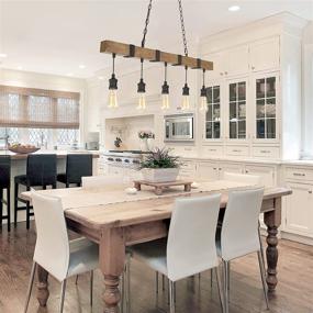 img 3 attached to 🏡 Rustic Farmhouse Chandelier: LOG BARN Kitchen Light Fixtures with Faux Wood & Black Wires - Perfect for Kitchen Island & Dining Room Lighting, 5-Light Pendant