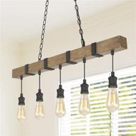 🏡 rustic farmhouse chandelier: log barn kitchen light fixtures with faux wood & black wires - perfect for kitchen island & dining room lighting, 5-light pendant logo