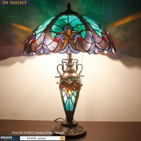 img 3 attached to Rustic Large Tiffany Style Table Lamp with Art Nightlight Green Stained Glass - Liaison Vintage Base for Living Room Bedroom Bedside Nightstand, Home Office, Family; LED Bulb Included