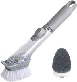 img 4 attached to 🧽 Dish Brush with Built-in Soap Dispenser for Efficient Dishwashing, Ideal Kitchen Brushes for Dishes, Ergonomic Handle Dish Brush