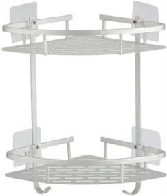 img 4 attached to Hawsam No Drilling Corner Shelves: Aluminum Tiered Shower Shelf Caddy for Shampoo with Adhesive Storage Basket (Corner)