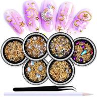 💅 silpecwee 6 box set of 3d nail rhinestones and studs in gold, nail rivets, clear nail crystals, nail jewelry decorations, manicure kit with 1pc tweezers and picker pencil logo