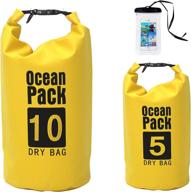 waterproof dry bag with phone case - 5l&10l roll top waterproof 🌊 compression sack for beach, kayaking, fishing, hiking, rafting, camping, and boating in yellow logo