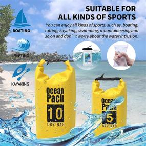 img 1 attached to Waterproof Dry Bag with Phone Case - 5L&10L Roll Top Waterproof 🌊 Compression Sack for Beach, Kayaking, Fishing, Hiking, Rafting, Camping, and Boating in Yellow