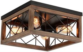 img 4 attached to Rustic Wooden Flush Mount Ceiling Lights - Eyassi Farmhouse 4 Light 🏡 Fixture, Industrial Farmhouse Ceiling Lamp Ideal for Kitchen, Living Room, Bedroom, Hallway, Laundry, Entryway