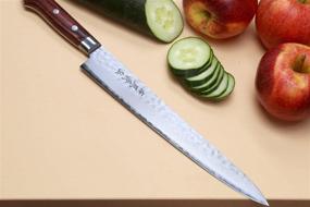 img 3 attached to 🔪 Yoshihiro Cutlery: непревзойденная точность с молотковой дамасской кухонной ножом Суджихики, 9,5 дюйма