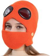 winter warm chunky beanie hat with goggles for men and women - amhdv knitted earflaps hat логотип