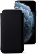 lucrin classic genuine leather case cover sleeve for iphone 11 pro/xs/x - black, compatible with wireless charging logo