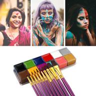 🎨 fanicea 12 color face and body paint set – professional sfx makeup palette for halloween cosplay party – non-toxic and hypoallergenic face painting palette with 10 purple brushes – ideal for adults and kids logo