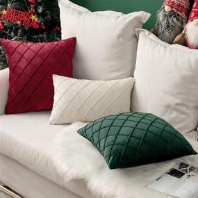 img 1 attached to MIULEE Christmas Decorative Velvet Throw Pillow Covers - Soft Solid Pillowcases Plaid 12 X 20 Inch Cream White - Set of 2 Cushion Covers for Sofa Living Room, Ideal for Couch Pillows