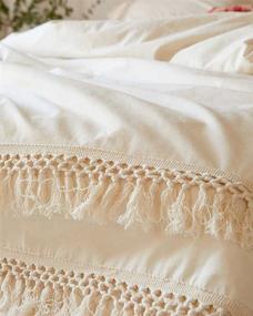 img 2 attached to Queen Size 86inx90in Cotton Fringed Duvet Cover with Tassels - White Quilt Cover for Full Queen Bed