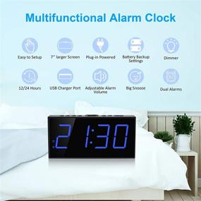 img 1 attached to ⏰ Digital Dual Alarm Clock for Bedrooms: Large Display, USB Charger, Battery Backup, Dimmer, 4 Alarm Volume, DST 12/24H - Perfect for Heavy Sleepers, Kids, Seniors & Teens