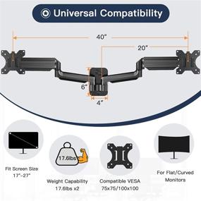 img 3 attached to 💻 Dual Monitor Wall Mount - Gas Spring Full Motion Adjustable VESA Stand for 15-27 Inch LCD Screens, Holds up to 17.6lbs Each Arm