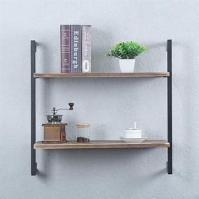 img 3 attached to Rustic Floating Industrial Metal and Wood Wall Shelf Unit with 2 Tiers, 24in Reclaimed Wood Book Shelves, Wall Mounted for Bedrooms and Office, Unique Hanging Wall Shelves, Bookshelf Shelving