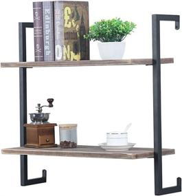 img 4 attached to Rustic Floating Industrial Metal and Wood Wall Shelf Unit with 2 Tiers, 24in Reclaimed Wood Book Shelves, Wall Mounted for Bedrooms and Office, Unique Hanging Wall Shelves, Bookshelf Shelving