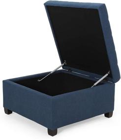 img 2 attached to 🔲 Navy Blue Tufted Ottoman with Dark Brown Storage by Christopher Knight Home: Stylish and Functional Furniture