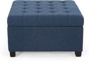 img 1 attached to 🔲 Navy Blue Tufted Ottoman with Dark Brown Storage by Christopher Knight Home: Stylish and Functional Furniture