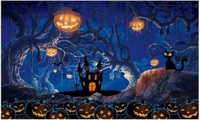 img 4 attached to 🎃 Halloween Photography Backdrop: Funnytree Moonlit Spooky Forest with Pumpkins, Lanterns, Dead Trees, and Haunted House Background – Perfect Banner for Parties, Cake Table Decorations, Photo Booth – 5x3ft