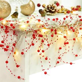 img 4 attached to 🎄 11FT Christmas Berry Beaded Garland with 30LED String Lights - Indoor Outdoor Decoration for Fireplace Mantel, Christmas Warm White Lights