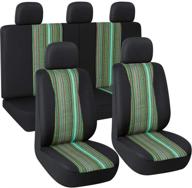 autojoy baja 7pc seat covers: striped multi-color saddle blanket weave for car, vans, suv - green & black logo