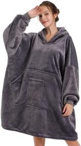 img 4 attached to 🧥 Oversized Sherpa Wearable Blanket Hoodie with Sleeves and Giant Pocket - Super Plush Warmth for Adults, Men, Women, Kids, and Teens