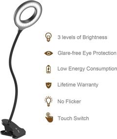 img 2 attached to 💡 Clip-on LED Desk Lamp with 3 Color Modes, 9 Brightness Levels, 60 LEDs, Touch Control Panel and 360° Flexible Gooseneck for Reading, Bedside, and Office