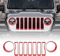 🚘 2018 jeep wrangler jl sport/sport s: pack of 9 red front grille grill inserts & headlight covers trim logo