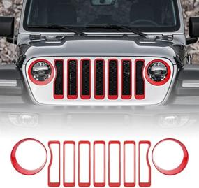 img 4 attached to 🚘 2018 Jeep Wrangler JL Sport/Sport S: Pack of 9 Red Front Grille Grill Inserts & Headlight Covers Trim
