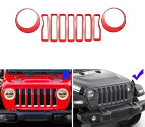 img 3 attached to 🚘 2018 Jeep Wrangler JL Sport/Sport S: Pack of 9 Red Front Grille Grill Inserts & Headlight Covers Trim