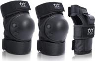 protective gear set: boruizhen youth/kids knee and elbow pads with wrist guards - 6 pack for skateboarding, skating, cycling, bmx bike, scooter, rollerblading, riding logo