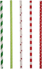 img 1 attached to Shappy Paper Straws: Festive Decorative Drinking Straws for Christmas & New Year Party Decoration - 125 Pieces, Multi Patterns - Includes 6 Bonus Black Stickers (Red and Green)