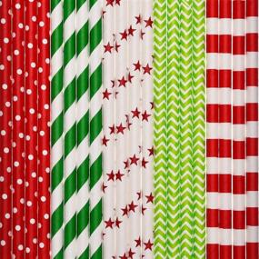 img 3 attached to Shappy Paper Straws: Festive Decorative Drinking Straws for Christmas & New Year Party Decoration - 125 Pieces, Multi Patterns - Includes 6 Bonus Black Stickers (Red and Green)