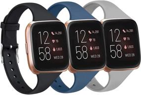 img 4 attached to 🏼 Трехцветный набор ремешков Tobfit (Тобфит) для Fitbit Versa 2, Versa, Versa Lite и SE - силиконовые заменяемые ремешки для умных часов для женщин и мужчин - маленький размер - черный, темно-синий, серый.