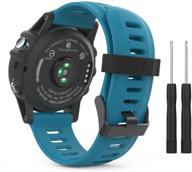 📟 moko браслет - совместим с garmin fenix 3/5x/6x - мягкий силиконовый заменяемый ремешок для часов fenix 6x pro/3 hr/5x plus/d2 delta px/descent mk1 - синий логотип