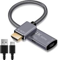 🔌 адаптер hdmi мужской - usb-c женский с кабелем питания micro usb - конвертер hdmi в usb типа c 3.1, адаптер thunderbolt 3 4k 60 гц для нового macbook pro, mac air, microsoft surface и других устройств логотип