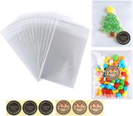 🍪 200 pack self-sealing clear cookie bags 4x6 inch - cellophane treat bags for candy, parties, birthdays, weddings - plastic favor bags with stickers for gift giving (4x6) logo