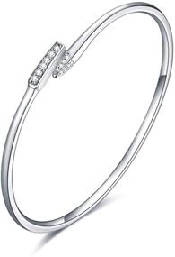 img 4 attached to 📿 LUHE Dainty Open Cuff Bracelets - Sterling Silver Plain Polished Finish Bangle Jewelry for Women Tenns Girls, Adjustable Fit Wrist Size 5.5''-7.6'' in Circumference - Perfect Gift