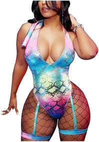 img 2 attached to 🐍 One Piece Snakeskin Print Bodysuit with Leg Rings - Sexy Rave Wear Swimsuit for Festival Dance Clothing