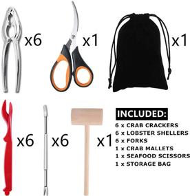 img 4 attached to 🦞 Artcome 21-Piece Seafood Tools & Nut Cracker Set with 6 Crab Crackers, 6 Forks, 6 Lobster Shellers, 1 Lobster Crab Mallet, 1 Seafood Scissors, and Storage Bag