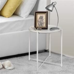 img 2 attached to Versatile White Metal End Table: Waterproof, Foldable, Indoor/Outdoor Snack Table with Removable Tray - Ideal for Living Room, Bedroom, Balcony, Office