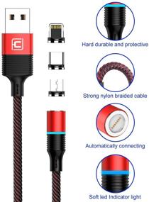 img 4 attached to CAFELE Magnetic Charging Cable, 3-Pack with 9 Adapters, 6.6ft QC3.0 Fast Charging Nylon Braided Cord, Support Data Transfer, Universal Magnet Phone Charger Compatible with Micro-USB, Type-C, and i0S Devices - Red