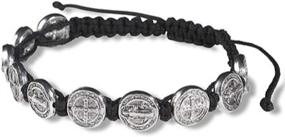 img 1 attached to 📿 Adjustable Black Cord Wrist Bracelet with CB Silver Tone Saint Benedict Medal, 8 Inch