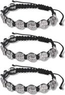 📿 adjustable black cord wrist bracelet with cb silver tone saint benedict medal, 8 inch logo