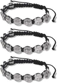 img 4 attached to 📿 Adjustable Black Cord Wrist Bracelet with CB Silver Tone Saint Benedict Medal, 8 Inch