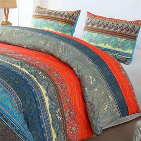 img 2 attached to ✨ Exclusivo Mezcla Boho Bedding Duvet Cover Set: King Size Lightweight Comforter Cover in Red and Blue with Pillow Shams - 3-Piece Set