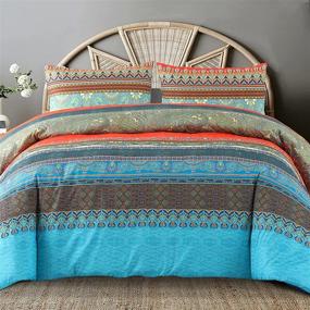 img 4 attached to ✨ Exclusivo Mezcla Boho Bedding Duvet Cover Set: King Size Lightweight Comforter Cover in Red and Blue with Pillow Shams - 3-Piece Set